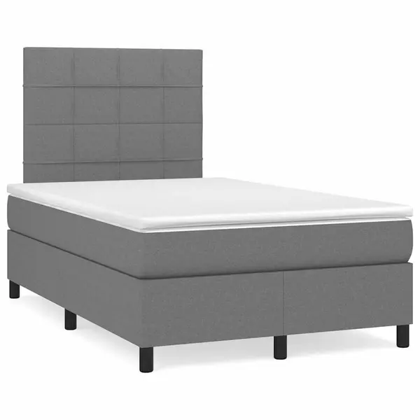 Gossi pat cu arcuri, saltea si led, gri inchis, 120x190 cm, textil