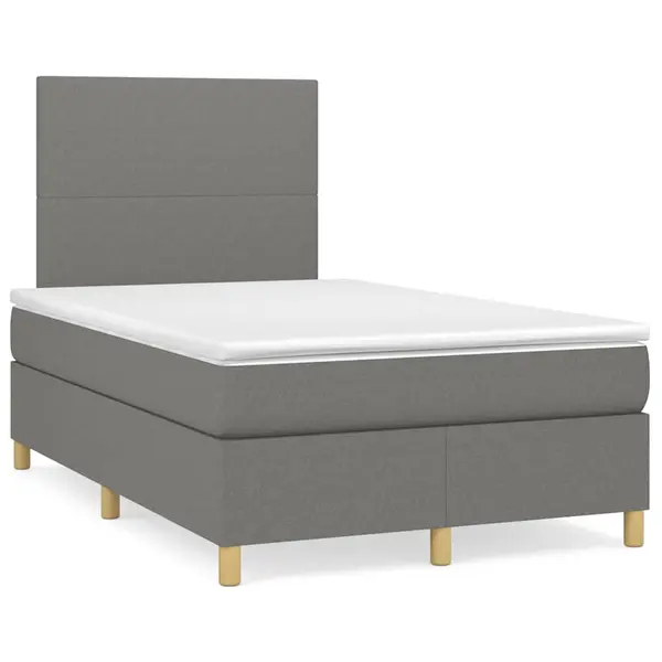 Gossi pat cu arcuri, saltea si led, gri inchis, 120x190 cm, textil