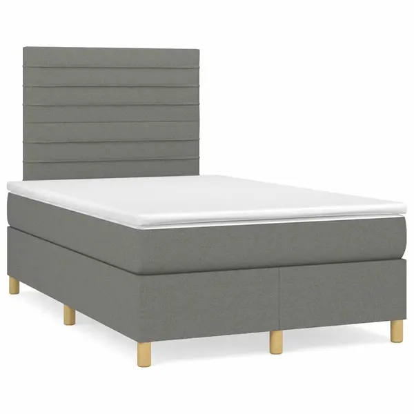 Gossi pat cu arcuri, saltea si led, gri inchis, 120x190 cm, textil