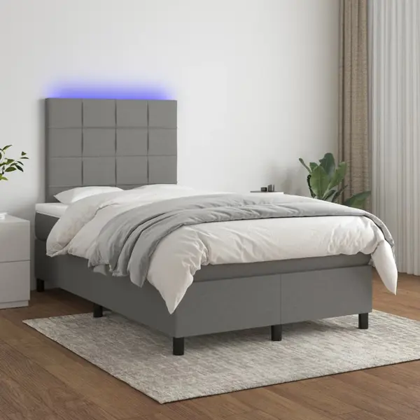 Gossi pat cu arcuri, saltea si led, gri inchis, 120x200 cm, textil