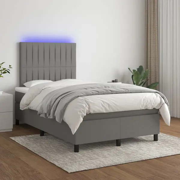 Gossi pat cu arcuri, saltea si led, gri inchis, 120x200 cm, textil