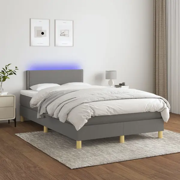 Gossi pat cu arcuri, saltea si led, gri inchis, 120x200 cm, textil