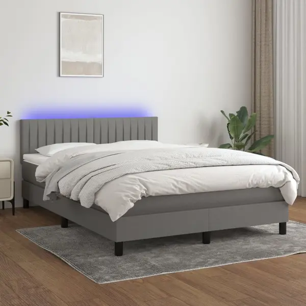 Gossi pat cu arcuri, saltea si led, gri inchis, 140x190 cm, textil