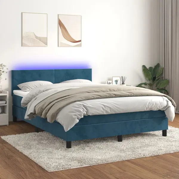 Gossi pat cu arcuri, saltea si led, gri inchis, 140x200 cm, catifea