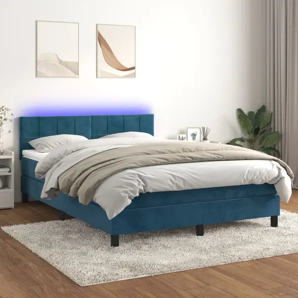 Gossi pat cu arcuri, saltea si led, gri inchis, 140x200 cm, catifea
