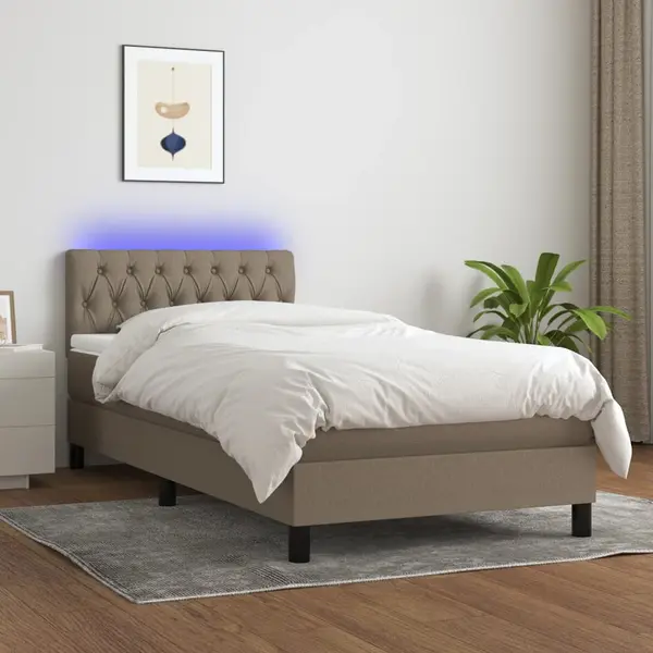 Gossi pat cu arcuri, saltea si led, gri taupe, 100x200 cm, textil