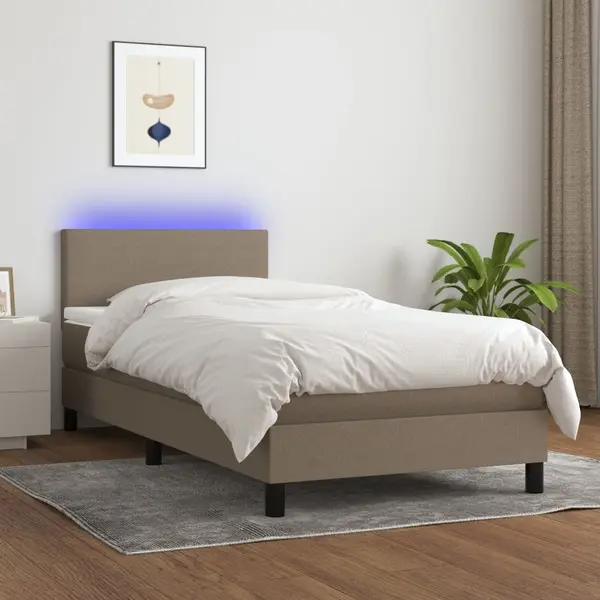 Gossi pat cu arcuri, saltea si led, gri taupe, 100x200 cm, textil
