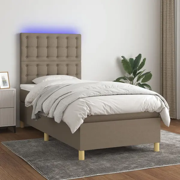 Gossi pat cu arcuri, saltea si led, gri taupe, 100x200 cm, textil