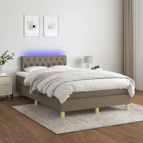 Gossi pat cu arcuri, saltea si led, gri taupe, 120x200 cm, textil