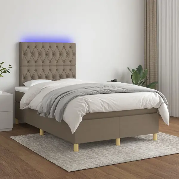 Gossi pat cu arcuri, saltea si led, gri taupe, 120x200 cm, textil