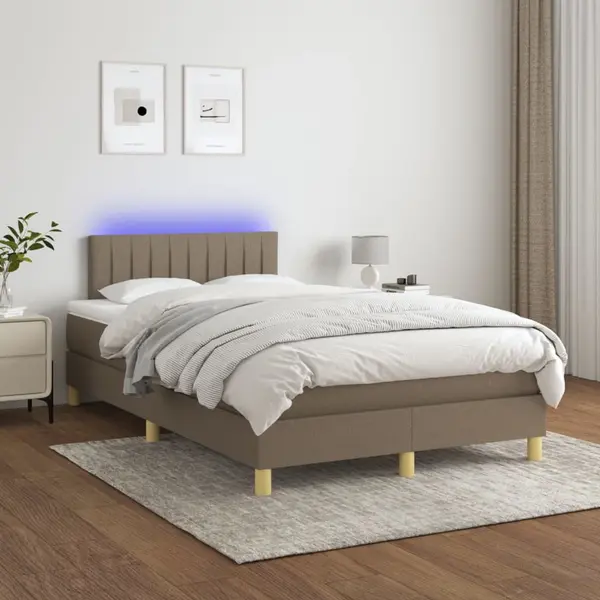 Gossi pat cu arcuri, saltea si led, gri taupe, 120x200 cm, textil