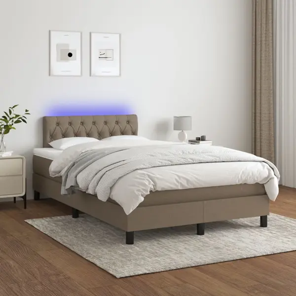Gossi pat cu arcuri, saltea si led, gri taupe, 120x200 cm, textil