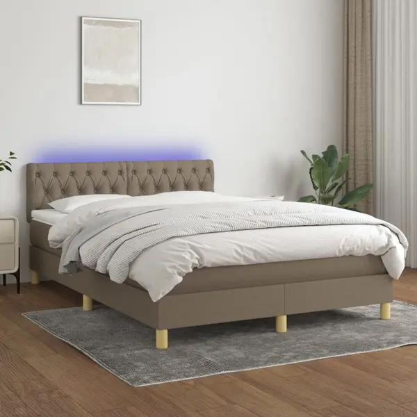 Gossi pat cu arcuri, saltea si led, gri taupe, 140x190 cm, textil