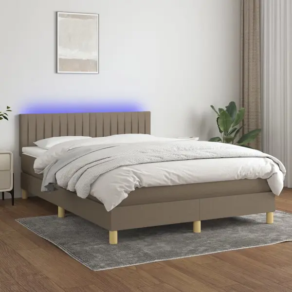 Gossi pat cu arcuri, saltea si led, gri taupe, 140x190 cm, textil