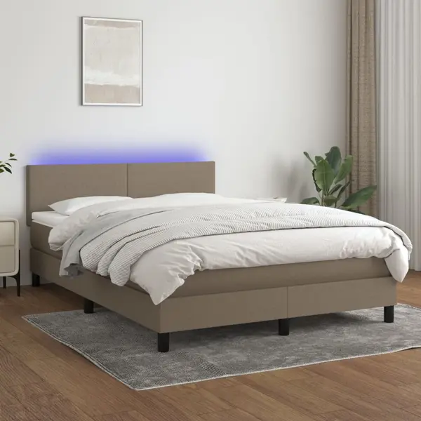 Gossi pat cu arcuri, saltea si led, gri taupe, 140x200 cm, textil