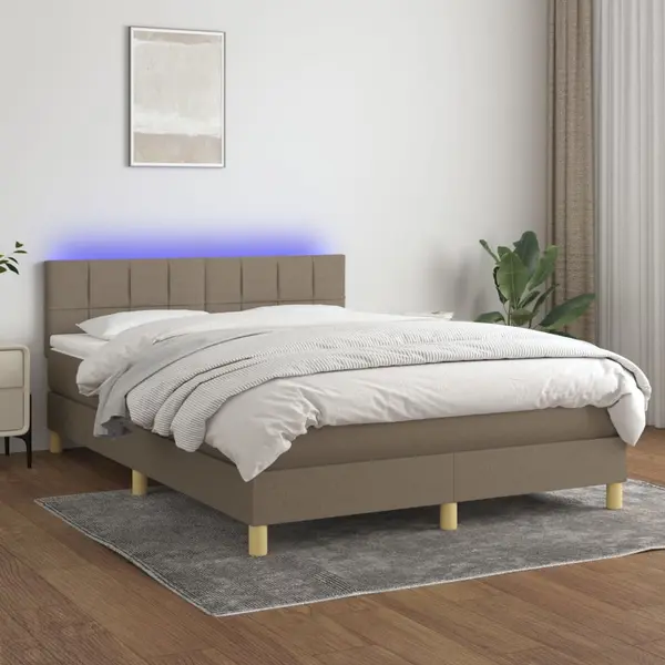 Gossi pat cu arcuri, saltea si led, gri taupe, 140x200 cm, textil