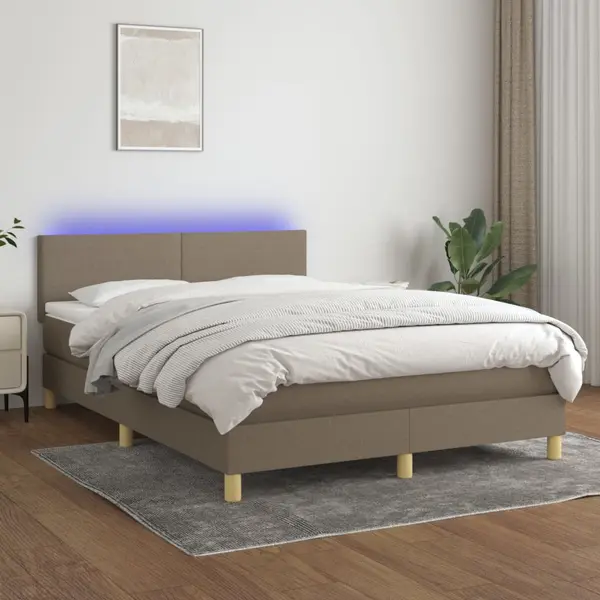 Gossi pat cu arcuri, saltea si led, gri taupe, 140x200 cm, textil