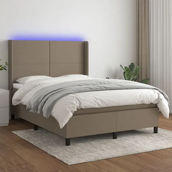 Gossi pat cu arcuri, saltea si led, gri taupe, 140x200 cm, textil