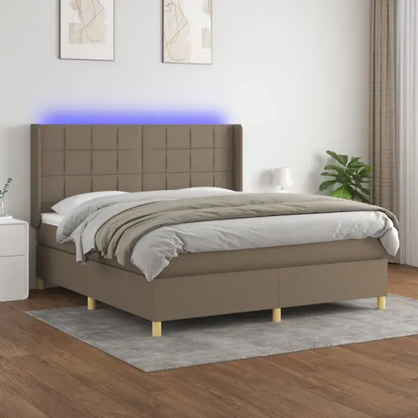 Gossi pat cu arcuri, saltea si led, gri taupe, 160x200 cm, textil