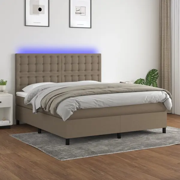Gossi pat cu arcuri, saltea si led, gri taupe, 160x200 cm, textil
