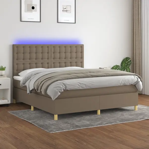 Gossi pat cu arcuri, saltea si led, gri taupe, 160x200 cm, textil