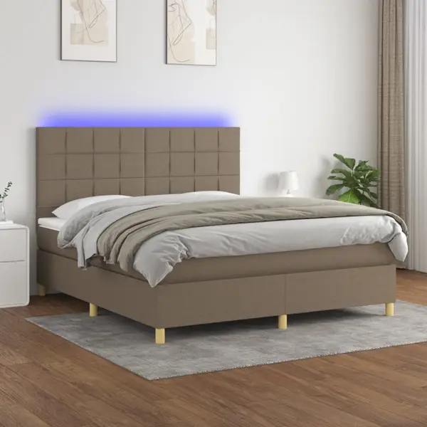 Gossi pat cu arcuri, saltea si led, gri taupe, 160x200 cm, textil
