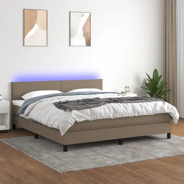Gossi pat cu arcuri, saltea si led, gri taupe, 180x200 cm, textil