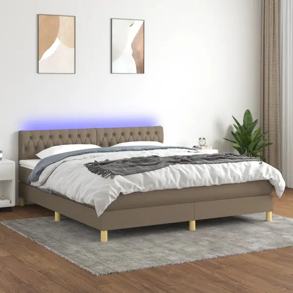 Gossi pat cu arcuri, saltea si led, gri taupe, 180x200 cm, textil