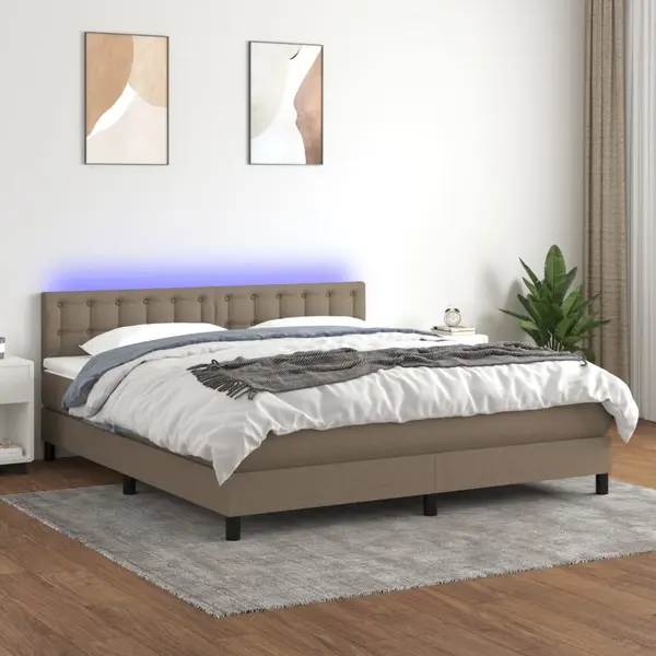 Gossi pat cu arcuri, saltea si led, gri taupe, 180x200 cm, textil