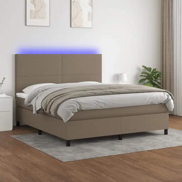 Gossi pat cu arcuri, saltea si led, gri taupe, 180x200 cm, textil