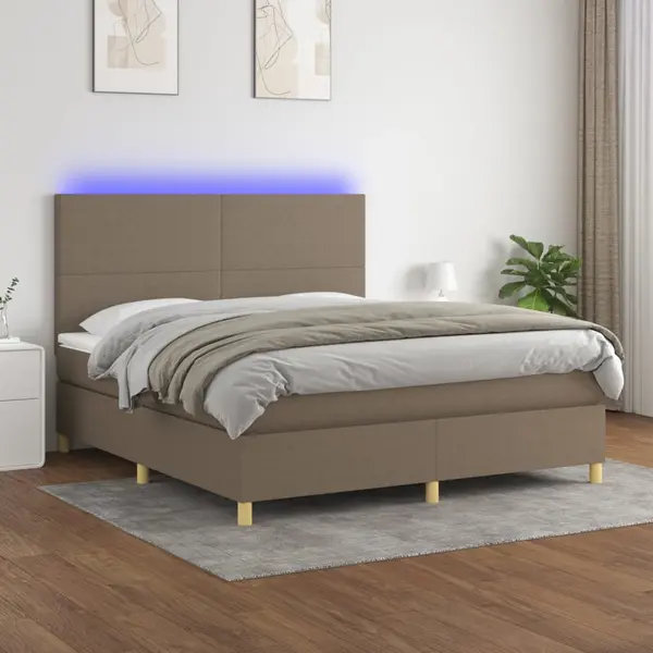 Gossi pat cu arcuri, saltea si led, gri taupe, 180x200 cm, textil