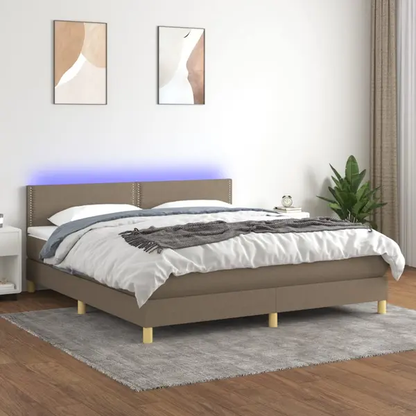 Gossi pat cu arcuri, saltea si led, gri taupe, 180x200 cm, textil