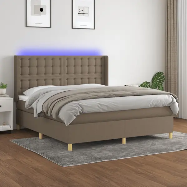 Gossi pat cu arcuri, saltea si led, gri taupe, 180x200 cm, textil