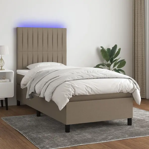 Gossi pat cu arcuri, saltea si led, gri taupe, 80x200 cm, textil