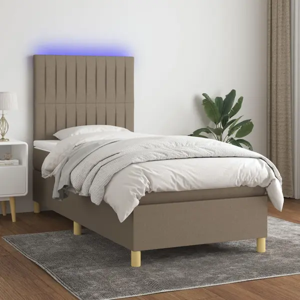 Gossi pat cu arcuri, saltea si led, gri taupe, 80x200 cm, textil