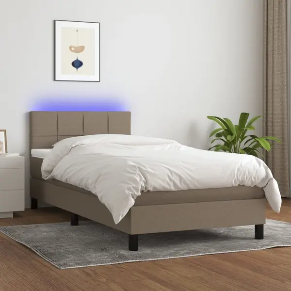 Gossi pat cu arcuri, saltea si led, gri taupe, 90x200 cm, textil
