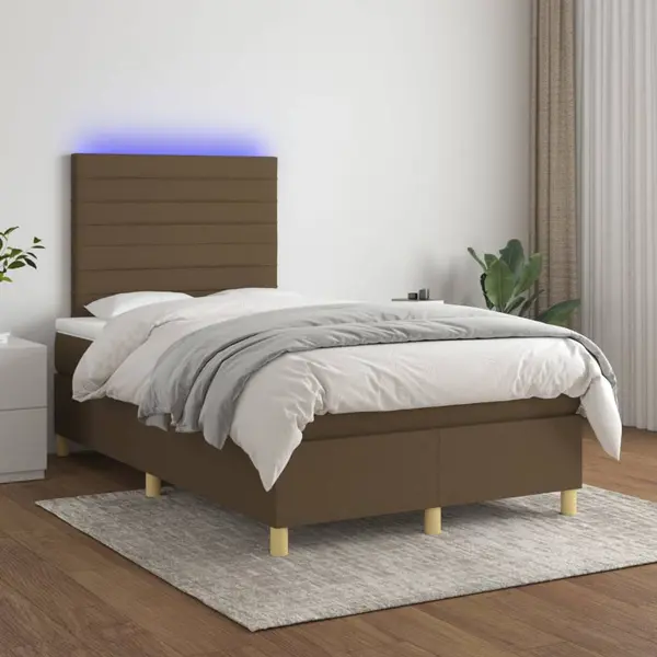Gossi pat cu arcuri, saltea si led, maro inchis, 120x200 cm, textil