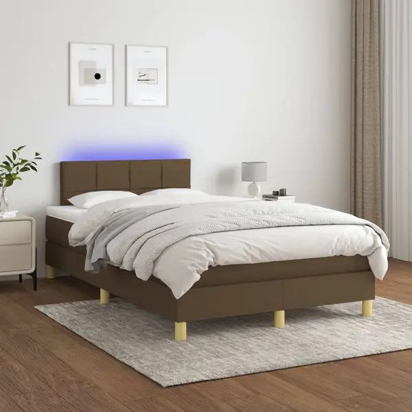 Gossi pat cu arcuri, saltea si led, maro inchis, 120x200 cm, textil