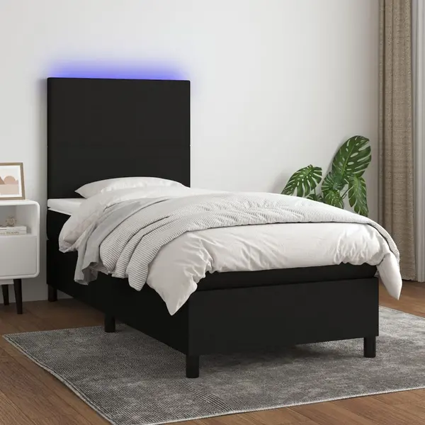 Gossi pat cu arcuri, saltea si led, negru, 100x200 cm, textil