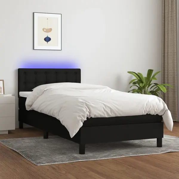 Gossi pat cu arcuri, saltea si led, negru, 100x200 cm, textil