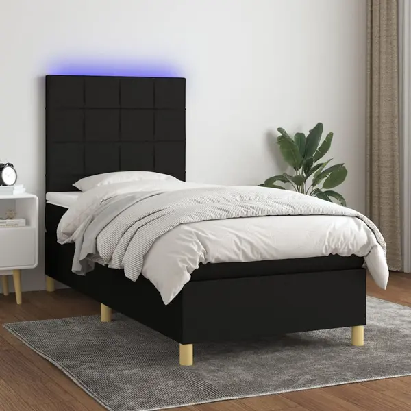 Gossi pat cu arcuri, saltea si led, negru, 100x200 cm, textil