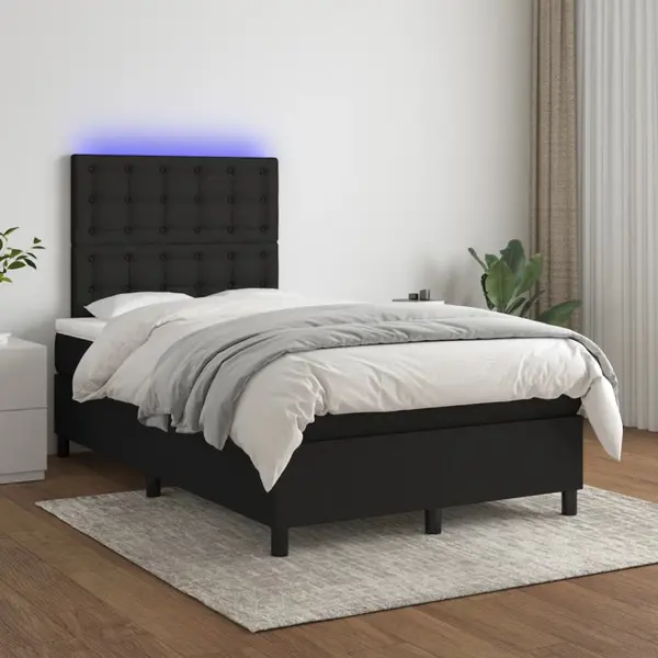 Gossi pat cu arcuri, saltea si led, negru, 120x200 cm, textil