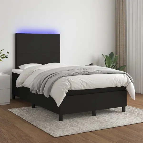 Gossi pat cu arcuri, saltea si led, negru, 120x200 cm, textil