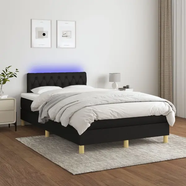 Gossi pat cu arcuri, saltea si led, negru, 120x200 cm, textil