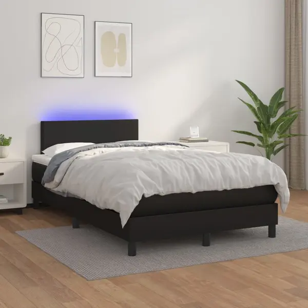 Gossi pat cu arcuri, saltea si led, negru, 120x200cm, piele ecologica