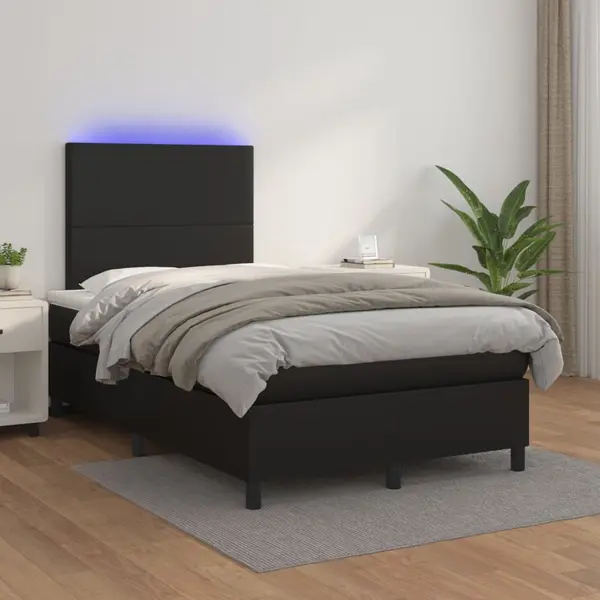 Gossi pat cu arcuri, saltea si led, negru, 120x200cm, piele ecologica