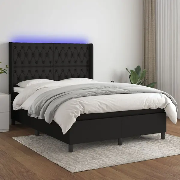 Gossi pat cu arcuri, saltea si led, negru, 140x190 cm, textil