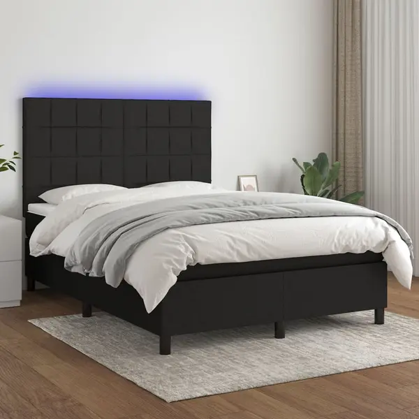 Gossi pat cu arcuri, saltea si led, negru, 140x190 cm, textil