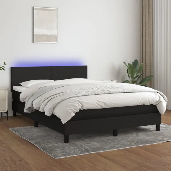 Gossi pat cu arcuri, saltea si led, negru, 140x190 cm, textil