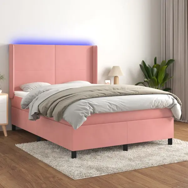 Gossi pat cu arcuri, saltea si led, negru, 140x200 cm, catifea